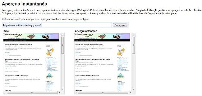 Aperçus Instantanés Google Webmaster Tools