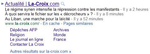 Sitelinks Actualites Google