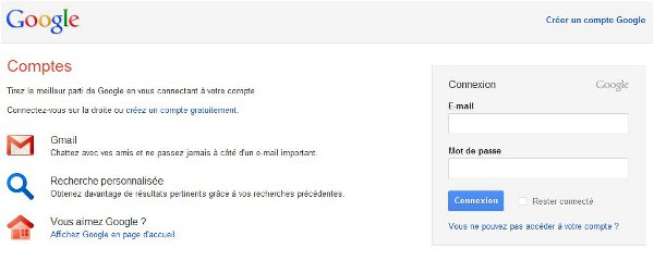 page connexion Google