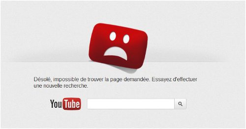 Page Erreur 404 YouTube